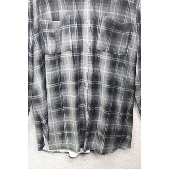 Susan Graver Weekend Plaid Velour Button Down Top-Size 1X-Animal Print Collar - Picture 2 of 11
